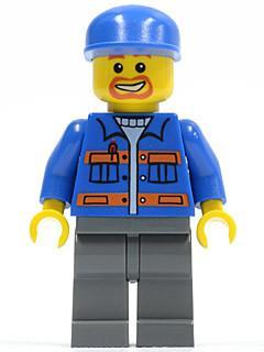 LEGO Minifigure-Blue Jacket with Pockets and Orange Stripes, Dark Bluish Gray Legs, Blue Cap, Beard around Mouth-Town / City-CTY141-Creative Brick Builders